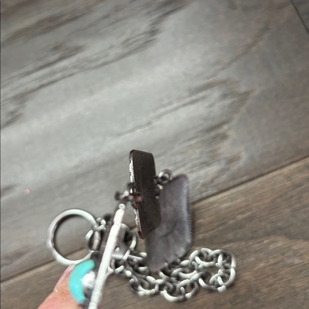 American Bison chain belt,silvertone rectangles w/ faux turquoise stones,trendy - Picture 5 of 5